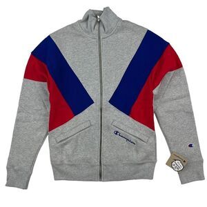 New Champion Men US XS Grey Full Zip Track Jacket Reverse Weave Colorblock 